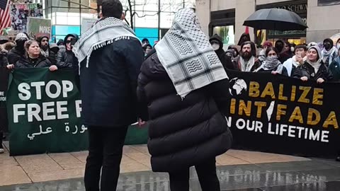 "FLOOD NEW YORK CITY FOR GAZA" in Rockefeller Center NYC. 1of2