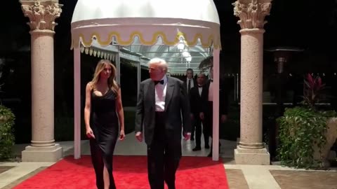 Donald Trump and Melania Trump Walk the Red Carpet at Mar-a-Lago for New Year Celebrations