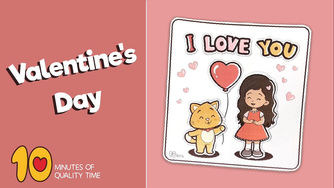 Valentine’s Day Girl and Cat Cut and Paste Worksheet