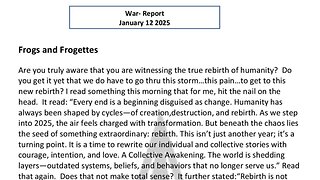 WAR REPORT - JANUARY 12 2025 - FROGS AND FROGETTES