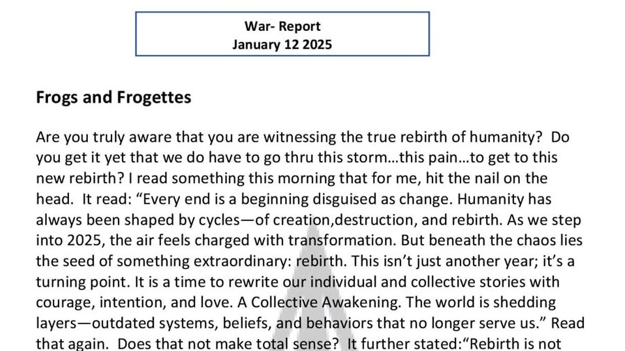 WAR REPORT - JANUARY 12 2025 - FROGS AND FROGETTES