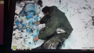 Desperate Russian Soldier Struggling with Frozen Water