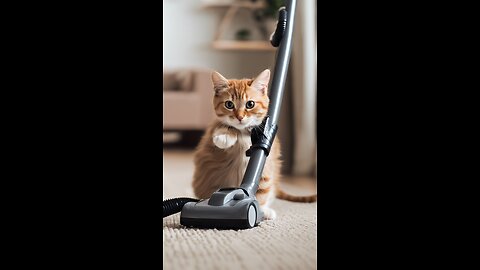 Cats playing with vacuum cleaners