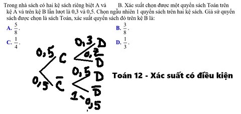 Toán 12: Trong nhà sách có hai kệ sách riêng biệt A và B. Xác suất chọn được một quyển sách Toán