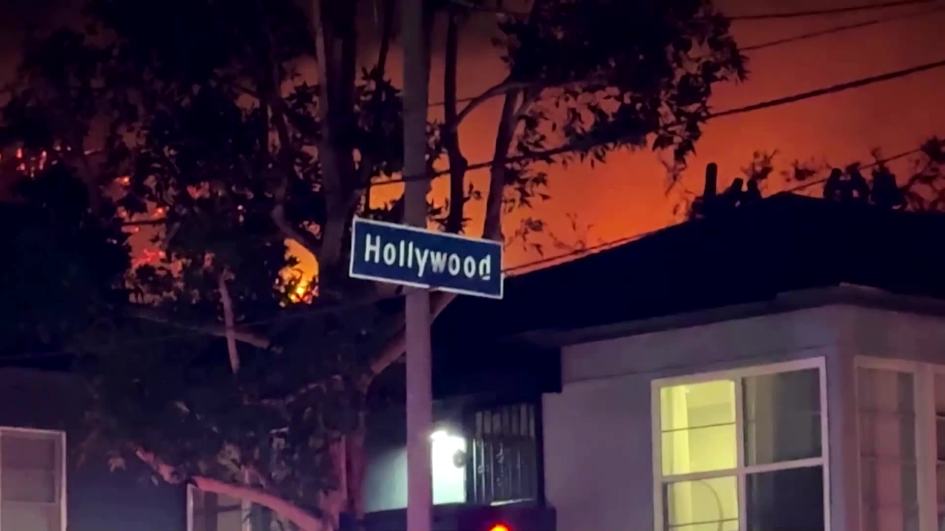 Aerial footage shows fires ravaging Hollywood Hills