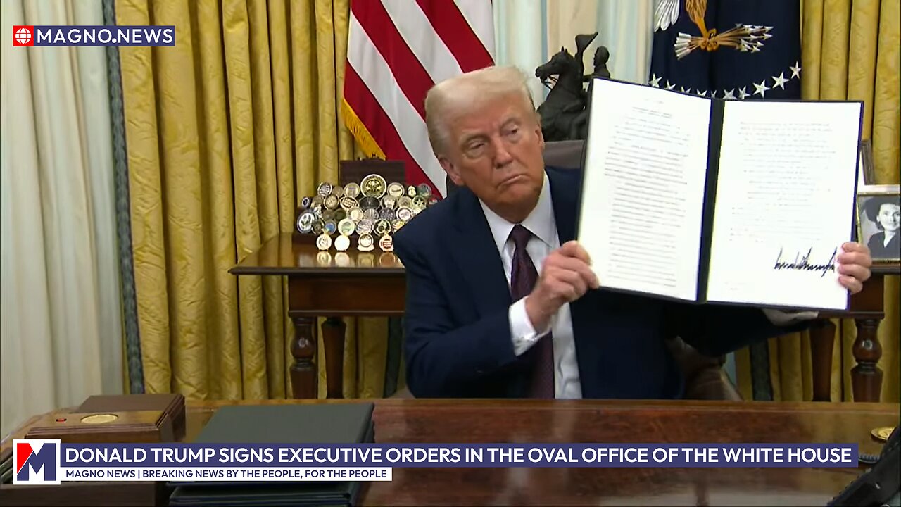 Donald Trump signs Executive Orders in the Oval Office of The White House (Jan 23, 2025) [LIVE]