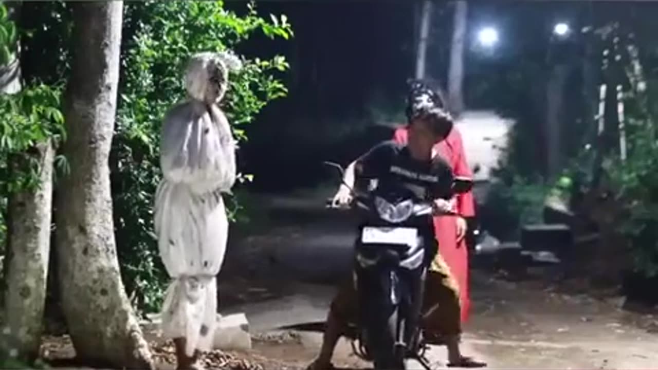 motorbike rider is confronted by a ghost in a quiet place