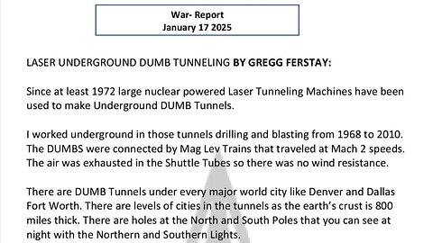 WAR REPORT - JANUARY 17 2025 - LASER UNDERGROUND DUMB TUNNELLING