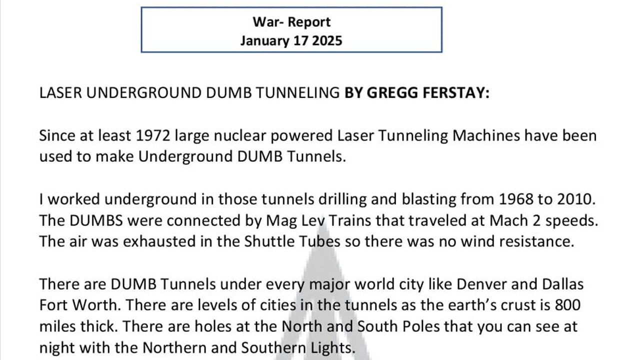WAR REPORT - JANUARY 17 2025 - LASER UNDERGROUND DUMB TUNNELLING