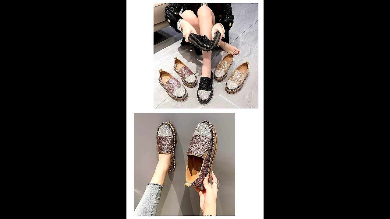 Glitter Flat Thick Bottom Loafers Crystal Shoes