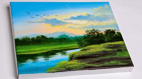 Acrylic Landscape Painting _ Sunset by the Lake _ Painting for Beginners