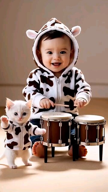 A cat and a small child playing