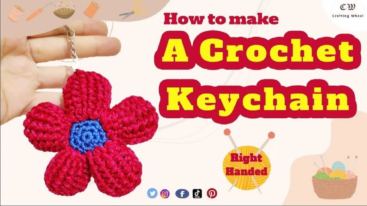 How to make a crochet flower keychain ( Right - Handed )