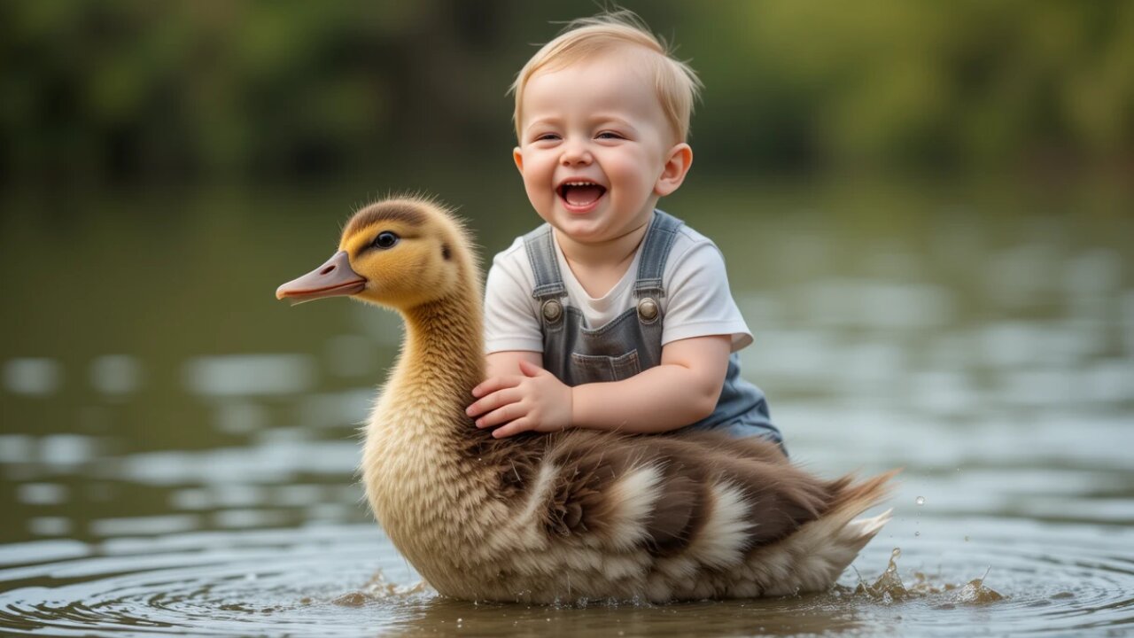 Baby's Hilarious Duck Ride: Splashing into Fun