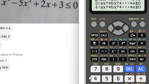 Toán 10: Giải bất phương trình bậc 4 bằng máy tính CASIO: x^4-5x^2 +2x+3 ≤0