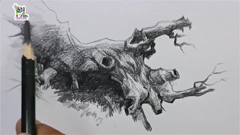 How to draw a Tree log falls in forest Scenery Art | Charcoal Sketch and Shading