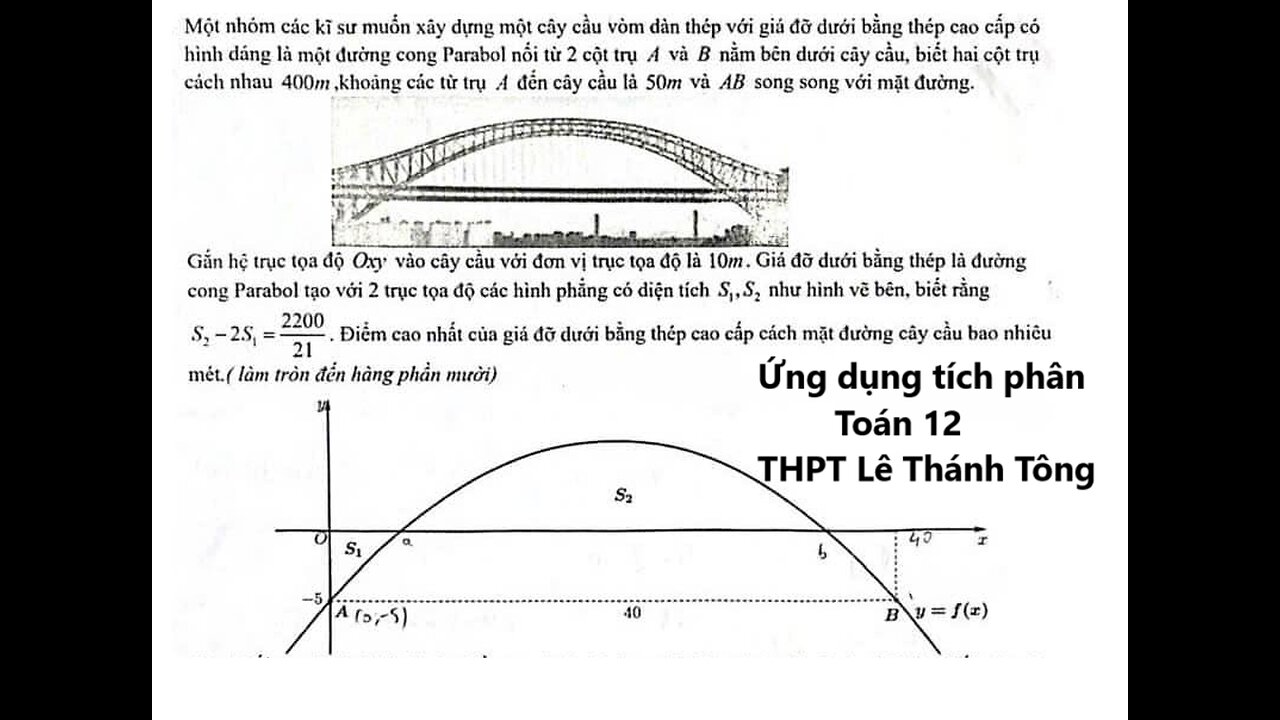 THPT Lê Thánh Tông: Một nhóm các kĩ sư muốn xây dựng một cây cầu vòm dàn thép với giá đỡ dưới bằng