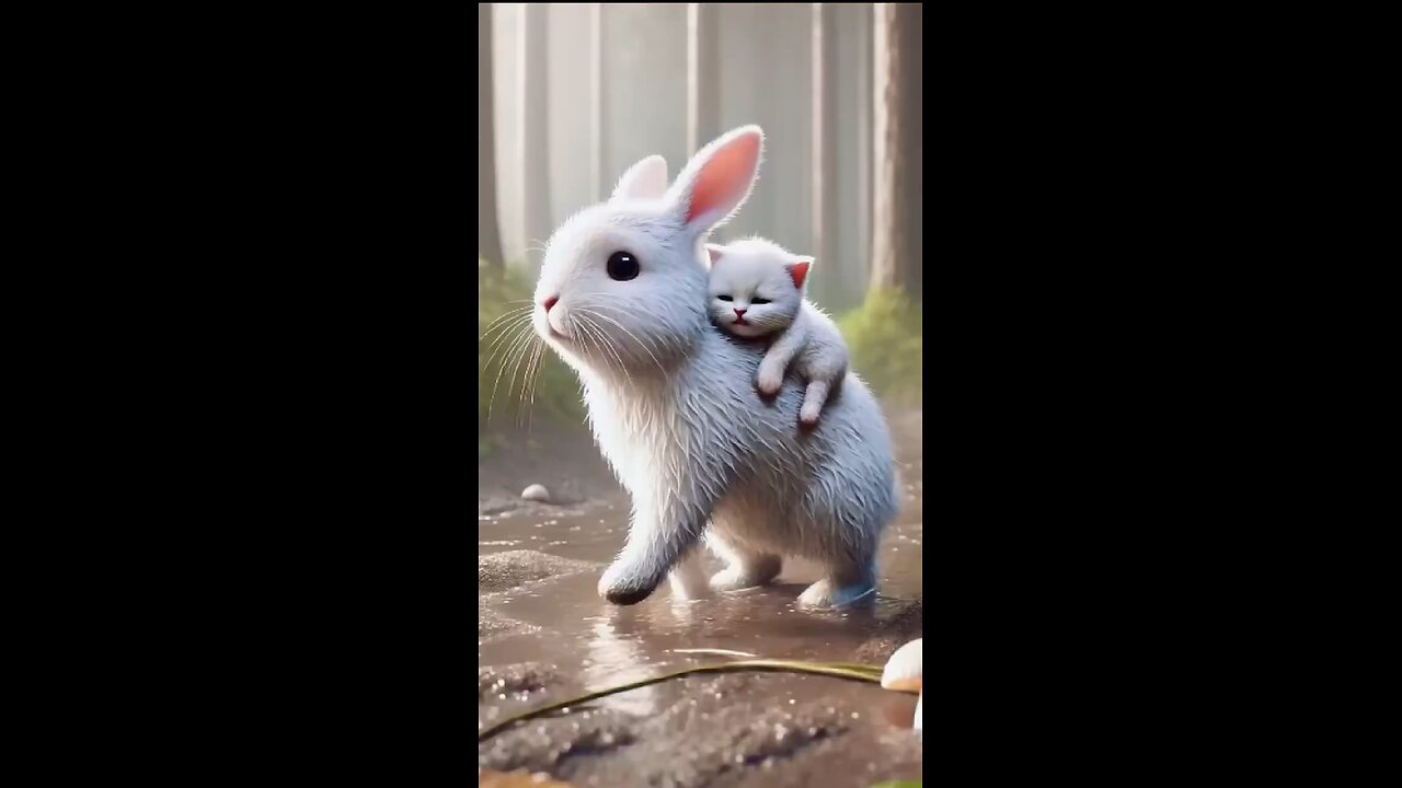 The rabbit save a kitten that was seperated its mother