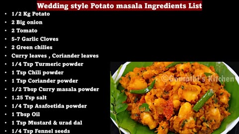 கல்யாண வீட்டு உருளைகிழங்கு பொரியல் , Urulai Kizhangu masala