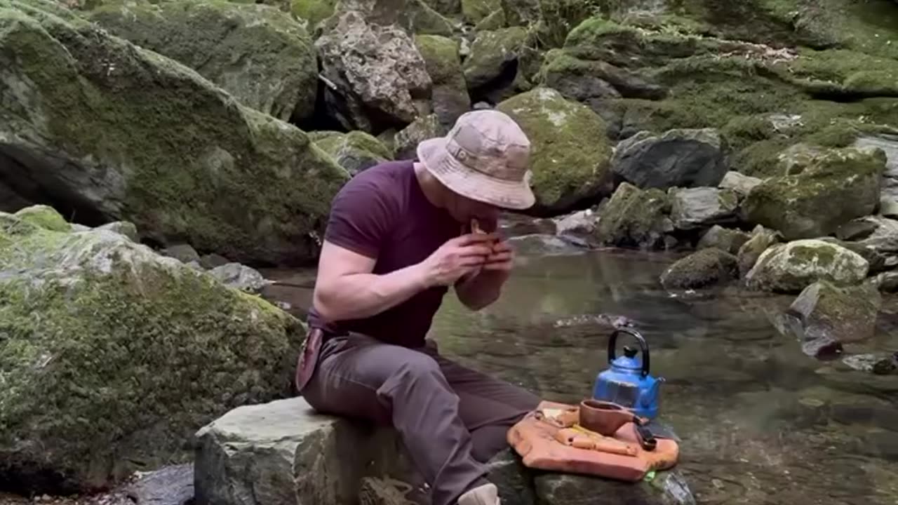 Meat pide in the heart of the forest and pristine nature