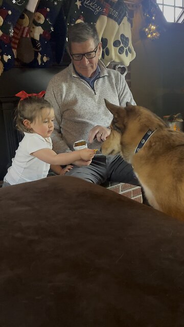 Sneaky the Doggy treats with Gramps!