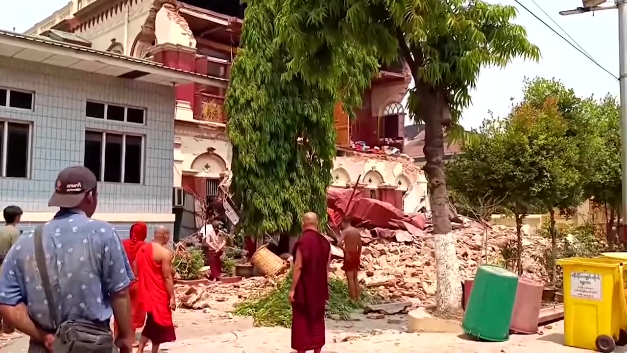 Videos show collapsed buildings in Myanmar after powerful quake