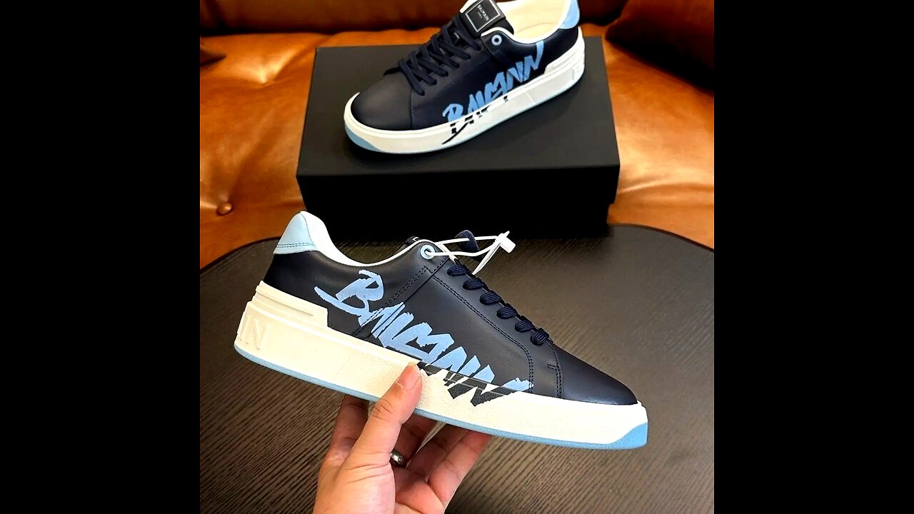 BALMAIN Hand Printed Leather Sneakers Y