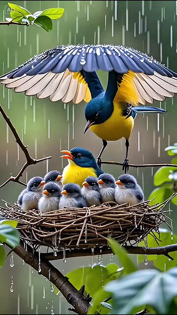 how mother bird covers it's babies in rain | so lovely | so adorable