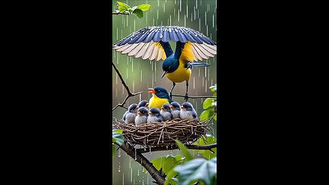 how mother bird covers it's babies in rain | so lovely | so adorable