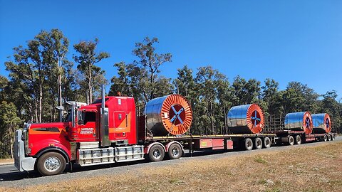 Delivering a Road Train Load - Reels of Cable to Collie