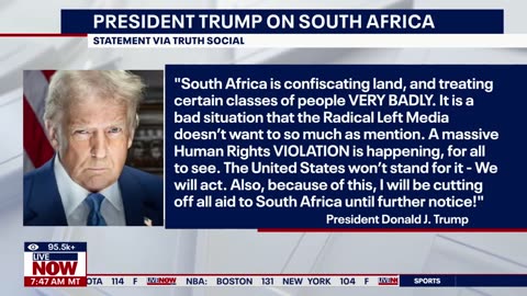 President Donald Trump cuts off aid to South Africa