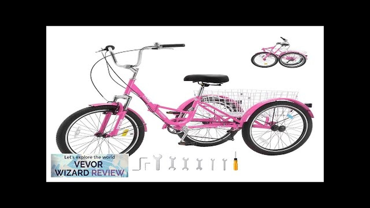 Triciclo Plegable Para Adultos De 20 Pulgadas - 7 Velocidades Con Canasta De Compras Delantera Y Trasera, Acero Al Carbono, Freno De Disco Y Tambor