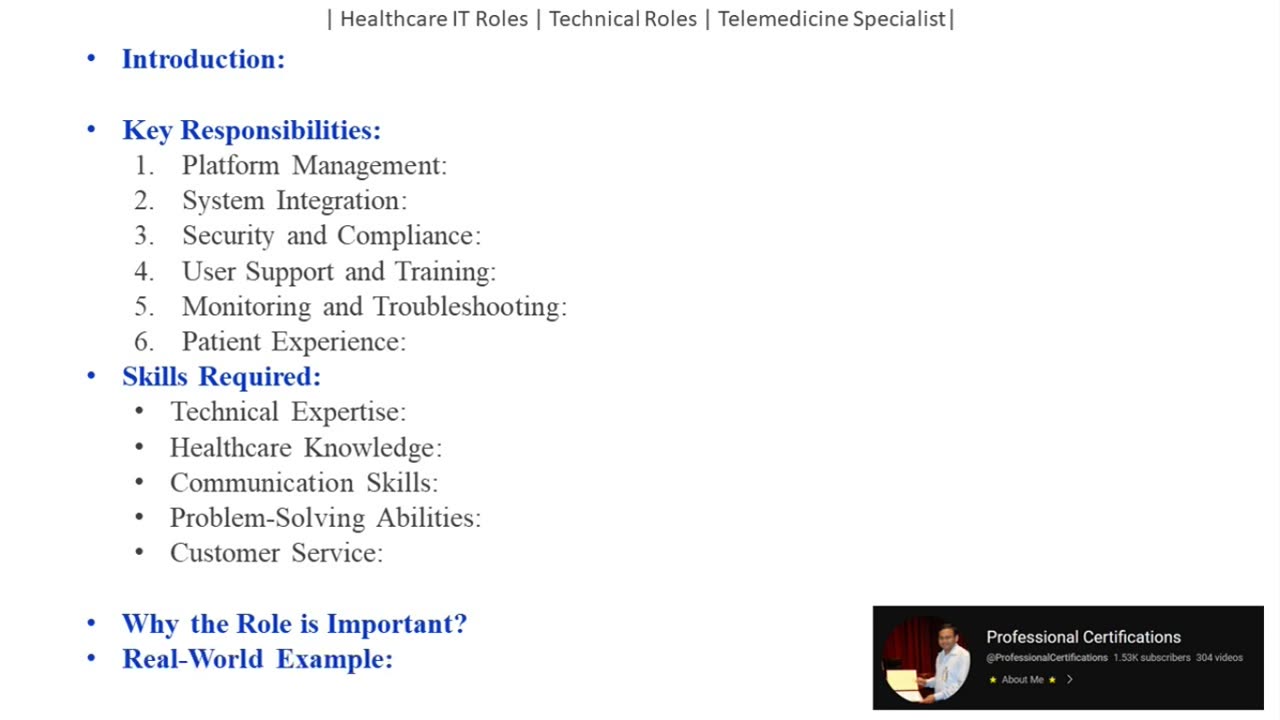 Healthcare IT Roles | Technical Roles | Telemedicine Specialist