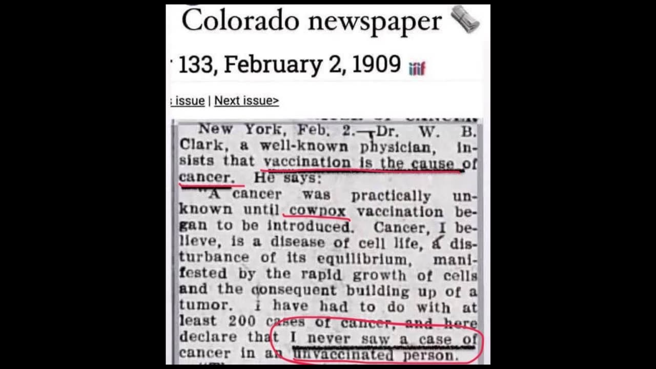 VACCINATION IS THE CAUSE OF CANCER EXPLAINED BY A WELL KNOWN DOCTOR IN A 1909 NEWSPAPER ARTICLE - King Street News