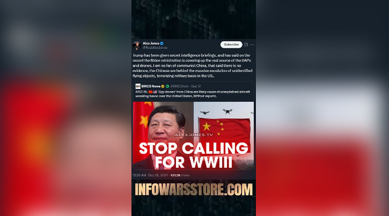 Chinese Warmongering Must Stop - Alex Jones on X