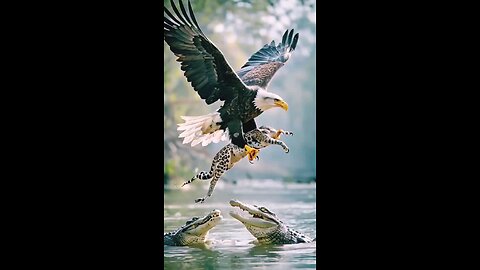 wild life eagle hunting a tiger from crocodiles