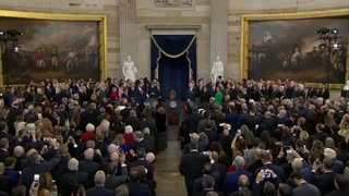 President-elect Donald Trump is introduced at his inauguration ceremony on Monday, Jan. 20, 2025.