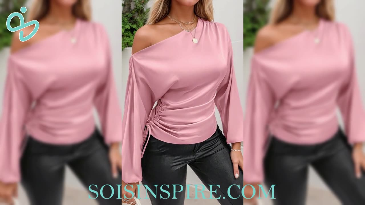 Drawstring One Shoulder Long Sleeve Blouse