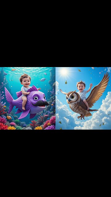 Whimsical Wonders: Baby and Fish Explore the Deep Blue