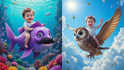 Whimsical Wonders: Baby and Fish Explore the Deep Blue