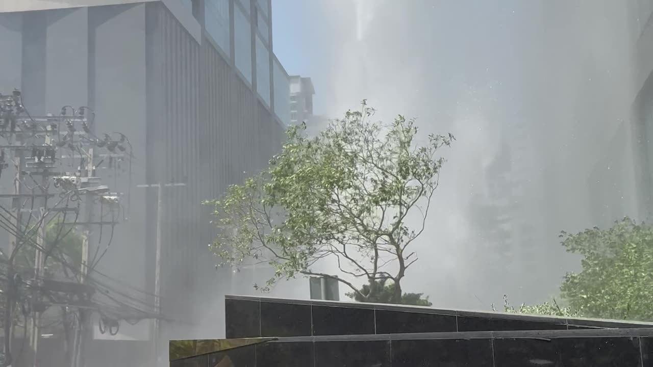 Rooftop Pool Water Crashes Down During Bangkok Earthquake
