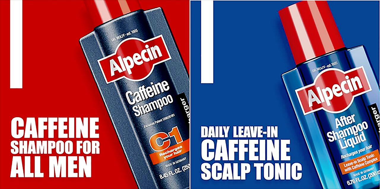 Alpecin C1 Caffeine Shampoo 8.45 fl oz + Alpecin After Shampoo Liquid 6.76 fl oz, Men's Natural Hair Growth Shampoo and Scalp Tonic for Thinning Hair