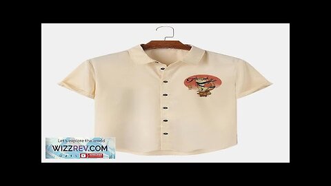 Mens Japanese Warrior Cat Graphic Lapel Short Sleeve Shirts Apricot S Review