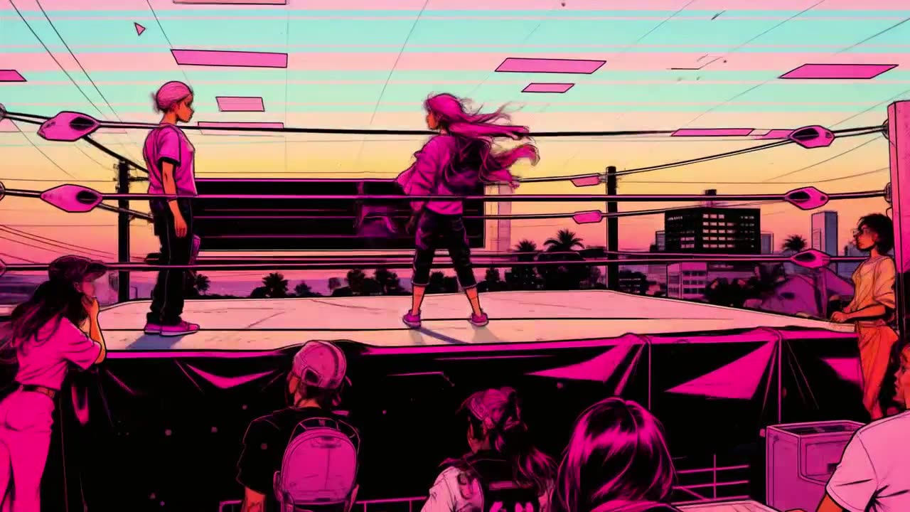 Woman's Wrestling - Miami Nights style animation