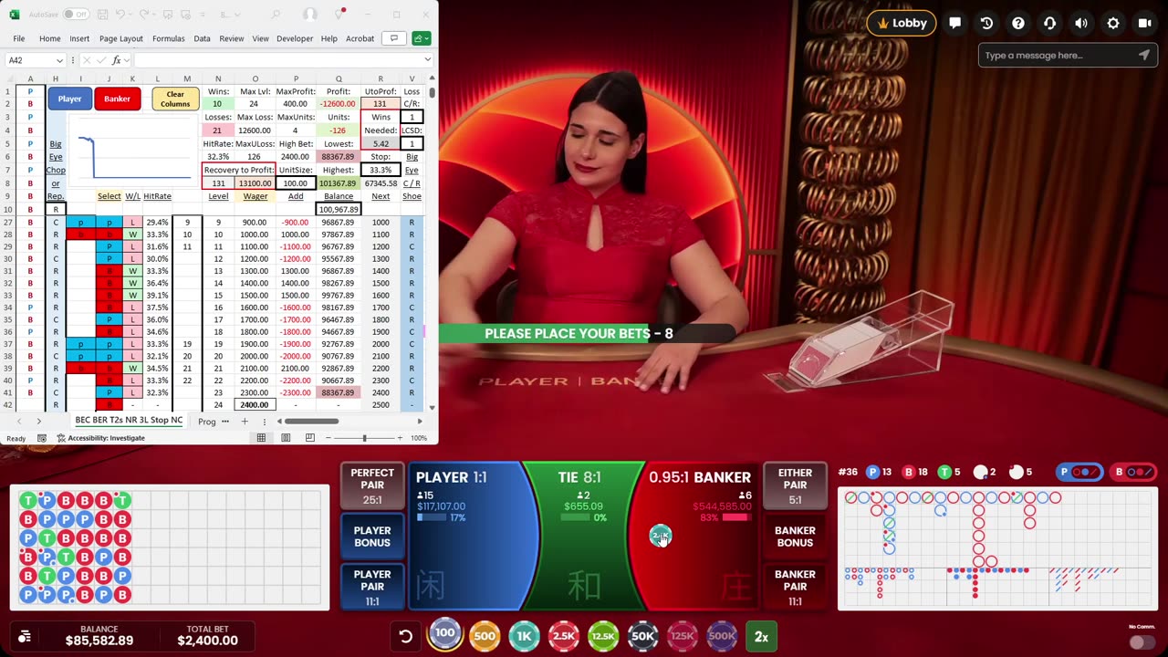 Live Baccarat - Betting against the sheet after 3 LIAR failed.