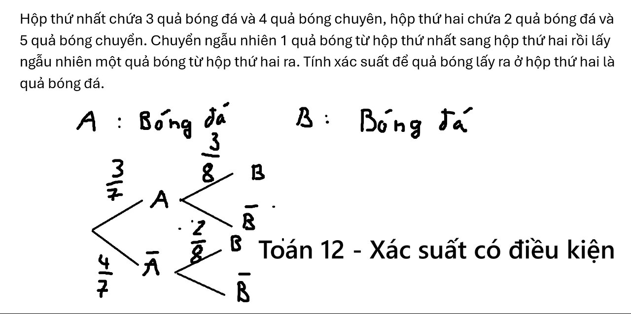 Toán 12: Hộp thứ nhất chứa 3 quả bóng đá và 4 quả bóng chuyên, hộp thứ hai chứa 2 quả bóng đá
