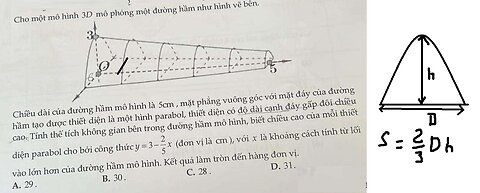 Toán 12: Cho một mô hình 3D mô phỏng một đường hầm như hình vẽ bên. Chiều dài của đường hầm