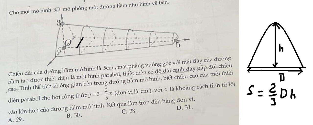 Toán 12: Cho một mô hình 3D mô phỏng một đường hầm như hình vẽ bên. Chiều dài của đường hầm