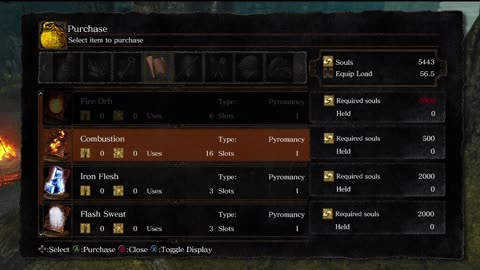 Dark Souls | Laurentius of the Great Swamp, pyromancy vendor in Firelink Shrine, upgrading pyromancy