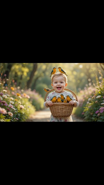Adorable Baby and Birds: A Magical Garden Journey! #trending